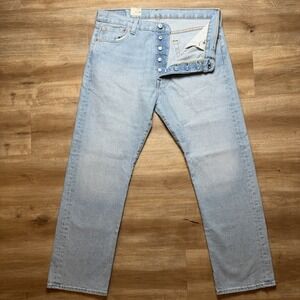 Levis 501 Jeans Men 36x30 Blue Original Fit Button Fly Light Wash Denim NEW